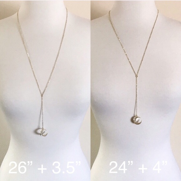 ✨HP✨ Pearl 14K Crescent Moon Lariat Necklace - Picture 8 of 9